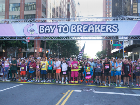 Runners waiting at the start line for the Bay to Breakers race