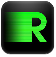 Green R on a black background