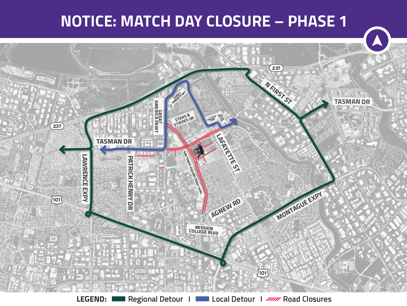 Map of the phase 1 detours
