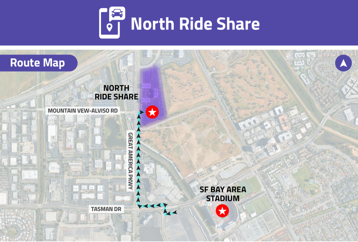 map of the directions to the north ride share lot