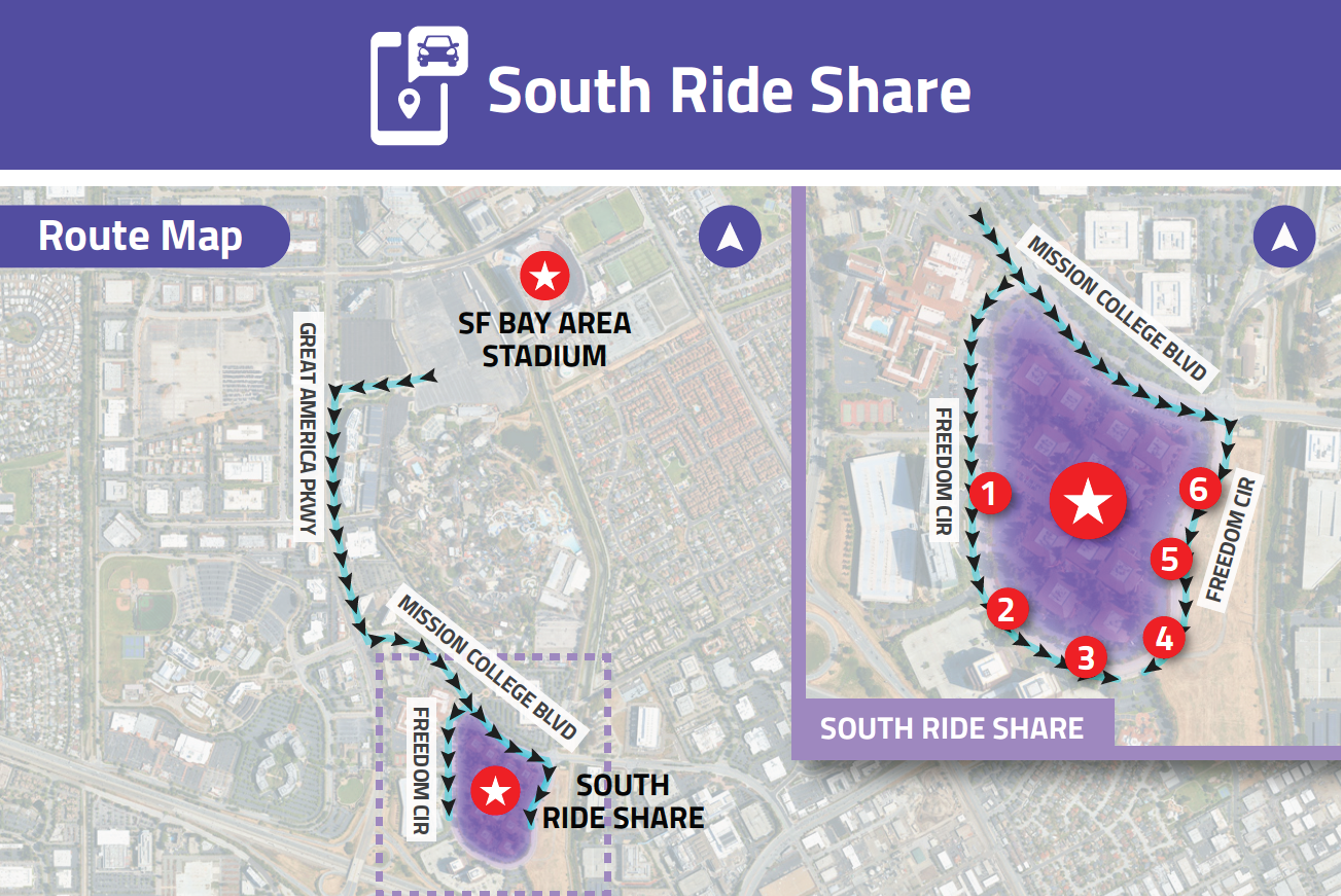 map of the directions to the south ride share lot