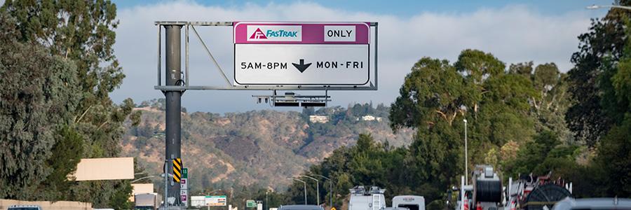 Photo of a FasTrak highway sign.