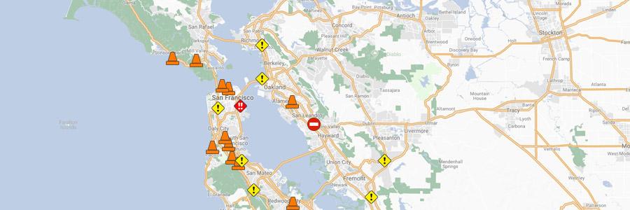 Map of the SF Bay Area with Traffic Event Markers