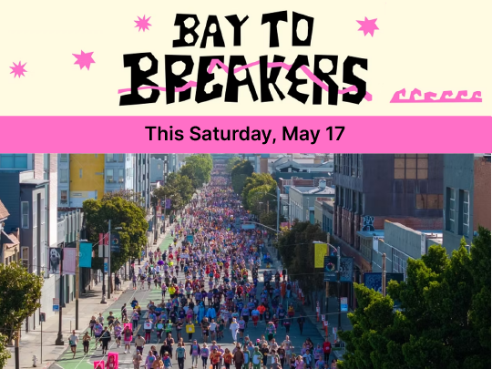 Picture of a crowd of runners under the words Bay To Breakers
