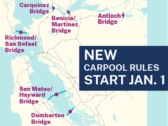 Map of the Bay Area with the 6 bridges marked