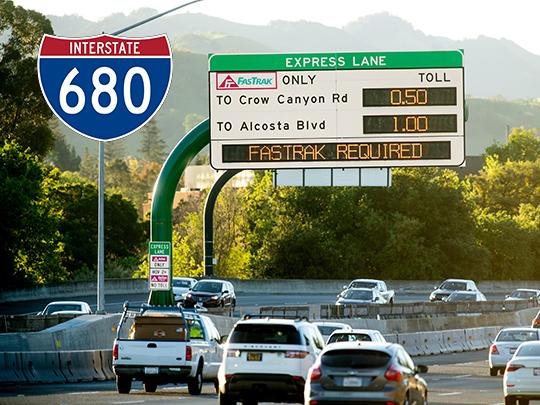 I-680 placard with express lanes sign