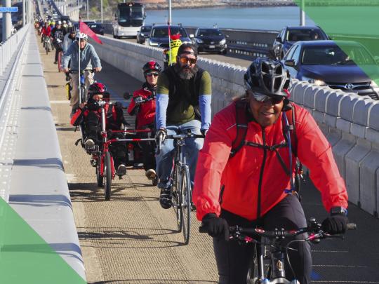 People riding bikes on the Richmond San Rafael Bridge