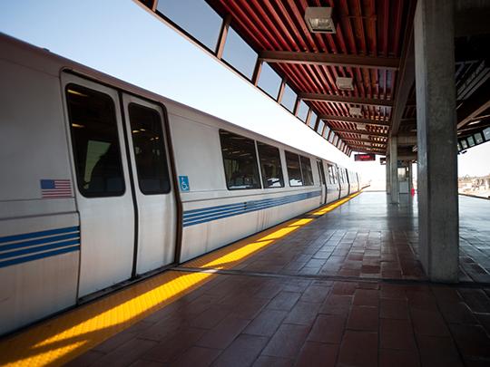 BART train at a BART station