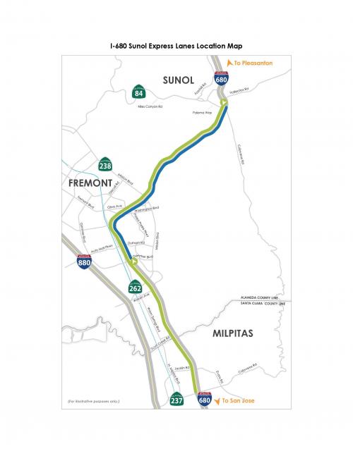 I-680 Sunol Express/HOV Lanes Map