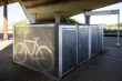 A photo of bike parking containers